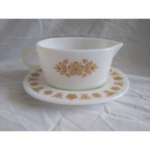 Pyrex butterfly gold gravy boat and saucer